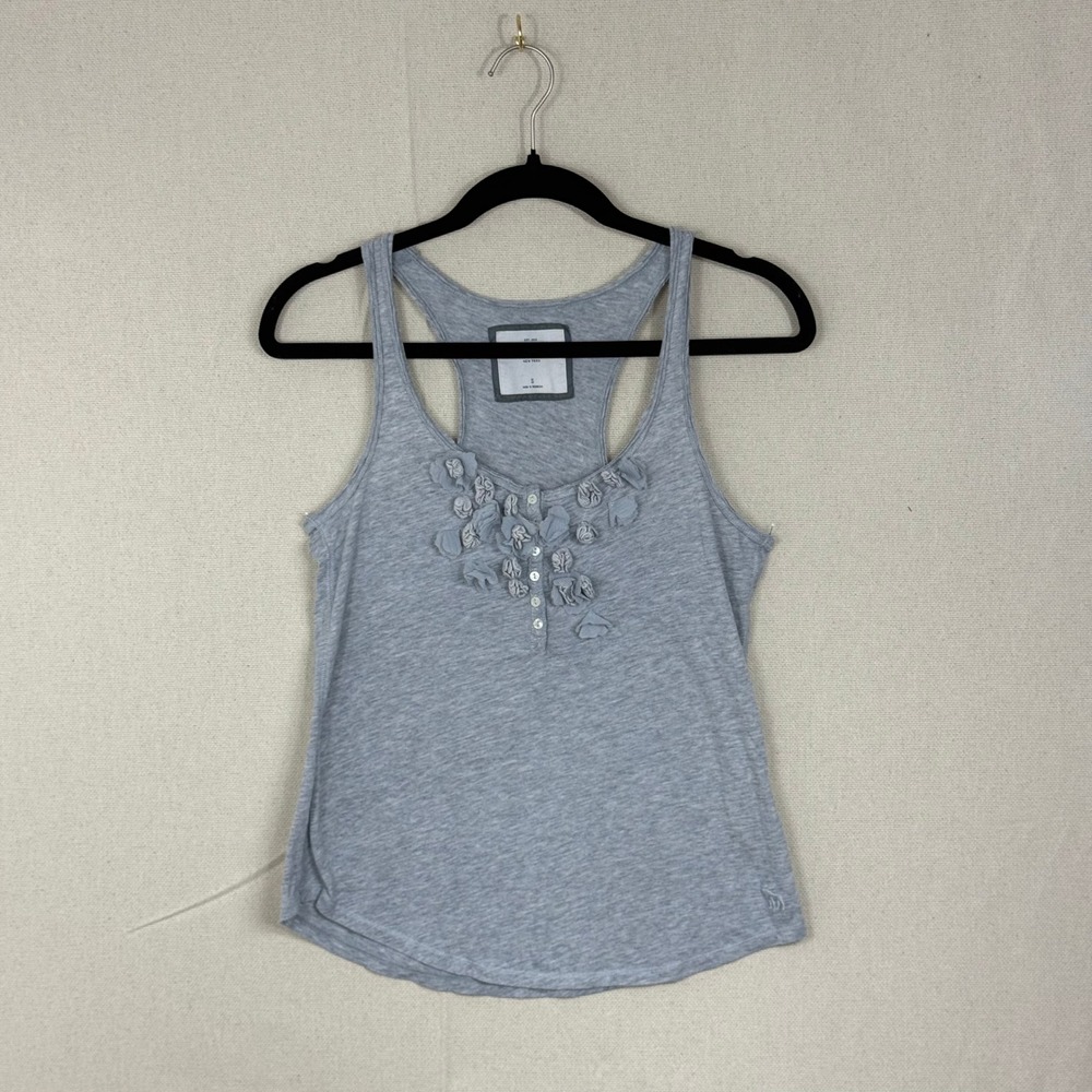 Abercrombie‎ & Fitch Gray Racerback Tank Top with Floral Detail Size S